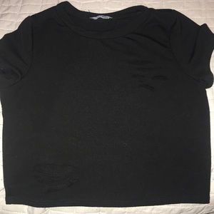 Black distressed crop top